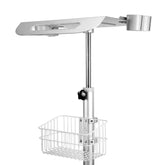 Mobile cart with height-adjustable, lockable wheels and convenient basket