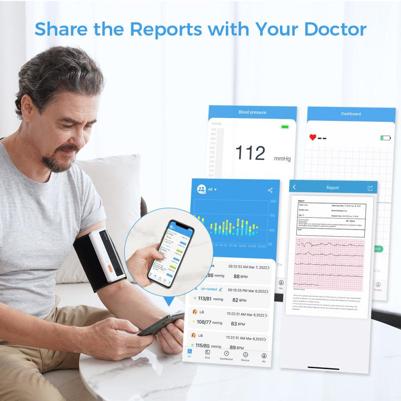 Rechargeable Blood Pressure Monitor Upper Arm with Bluetooth and EKG Free App