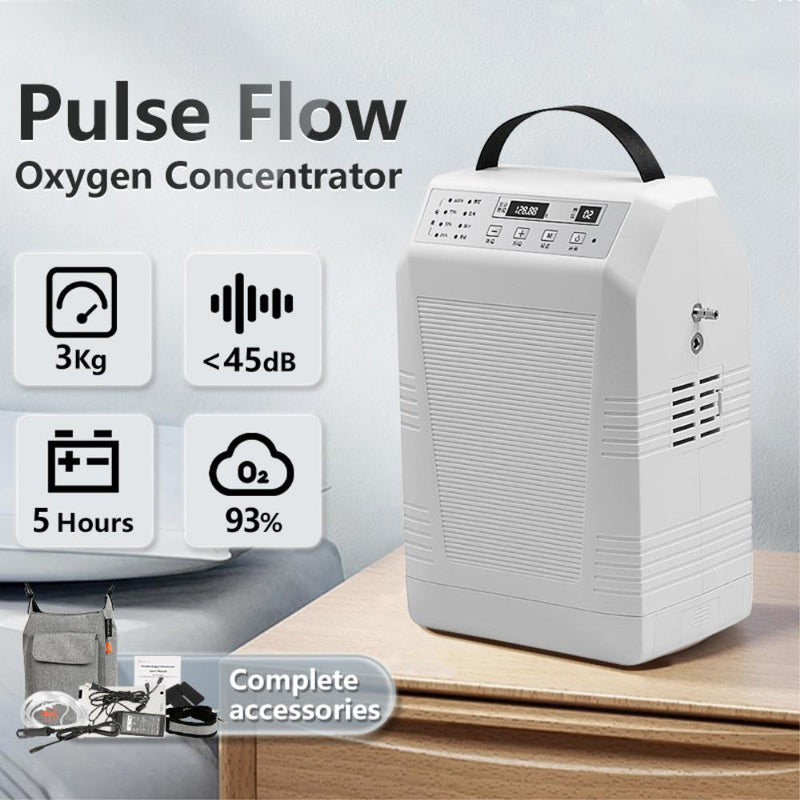 Portable Pulse Oxygen Concentrator with Rechargeable Battery 1-5L/min Oxygen Generator AC 220V/110V