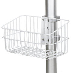 Mobile cart with height-adjustable, lockable wheels and convenient basket