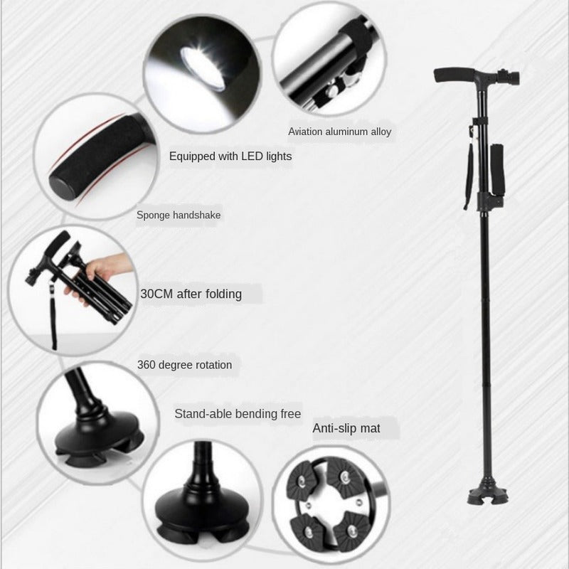 Collapsible Telescopic Cane Folding Crutch LED Lightweight Safety  for The Elder Parents