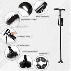 Collapsible Telescopic Cane Folding Crutch LED Lightweight Safety  for The Elder Parents